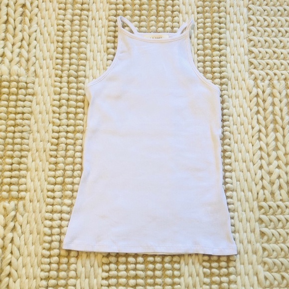 New White Ribbed Racer Back Tank - Picture 3 of 6